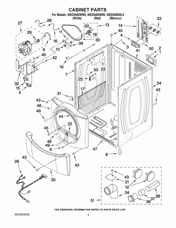 CABINET PARTS Diagram and Parts List for WED9450WW0  Whirlpool Dryer