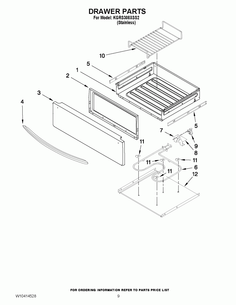 DRAWER PARTS Diagram and Parts List for KGRS308XSS2  KitchenAid Range