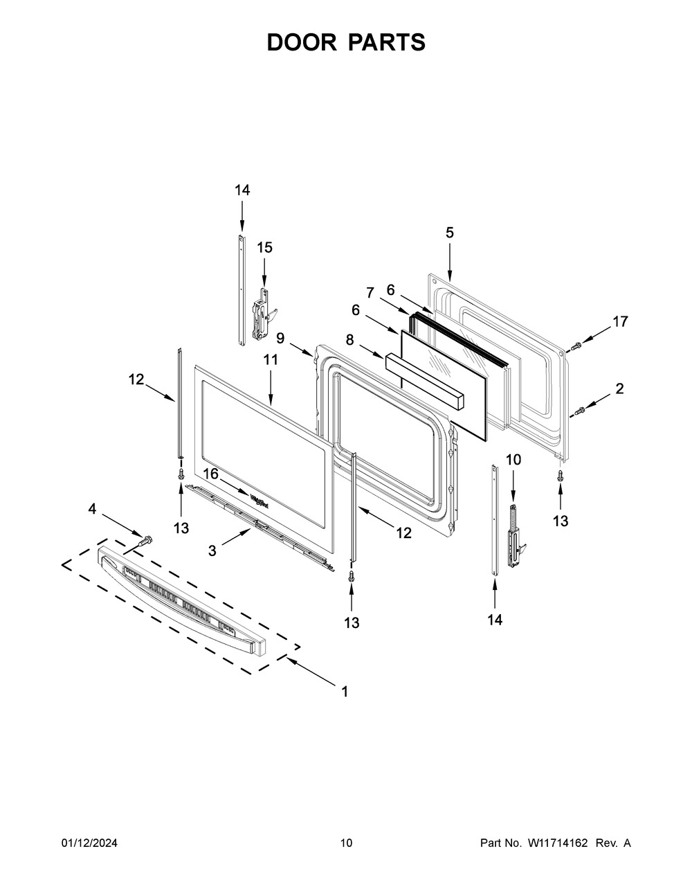 Door Parts Diagram and Parts List for WFG525S0JT6  Whirlpool Range