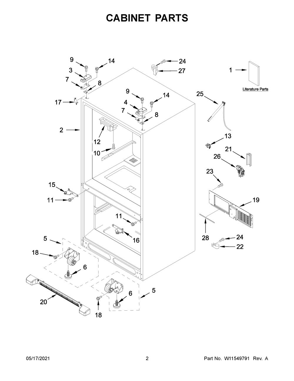 Cabinet Parts Diagram and Parts List for WRF532SMHV03  Whirlpool Refrigerator