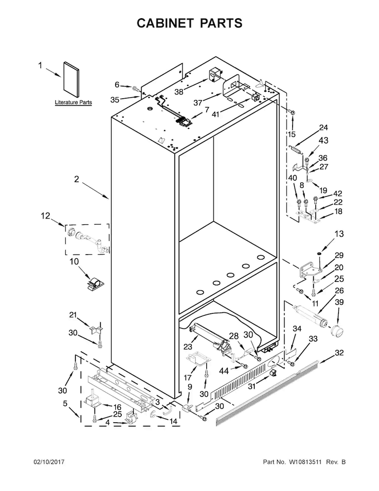 Cabinet Parts Diagram and Parts List for KBFN502EPA01  KitchenAid Refrigerator