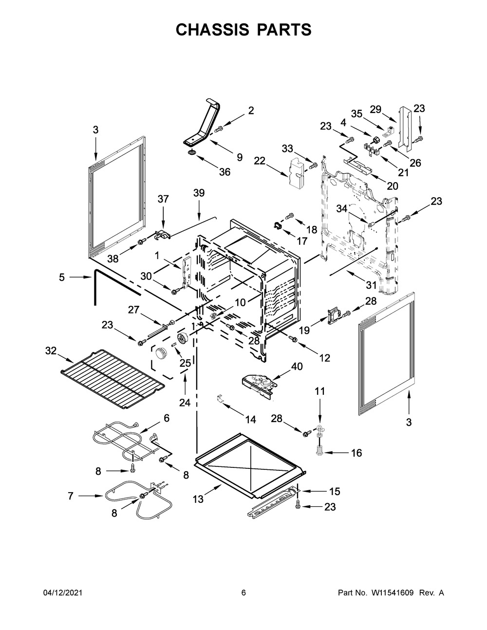 Chassis Parts Diagram and Parts List for WFE525S0JZ1  Whirlpool Range
