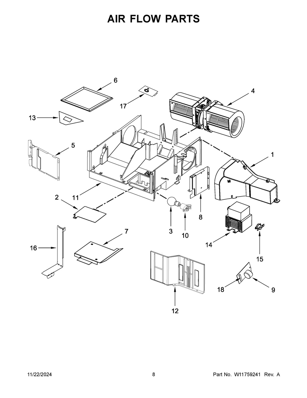 05 - Air Flow Parts Diagram and Parts List for WMH32519HB10  Whirlpool Microwave