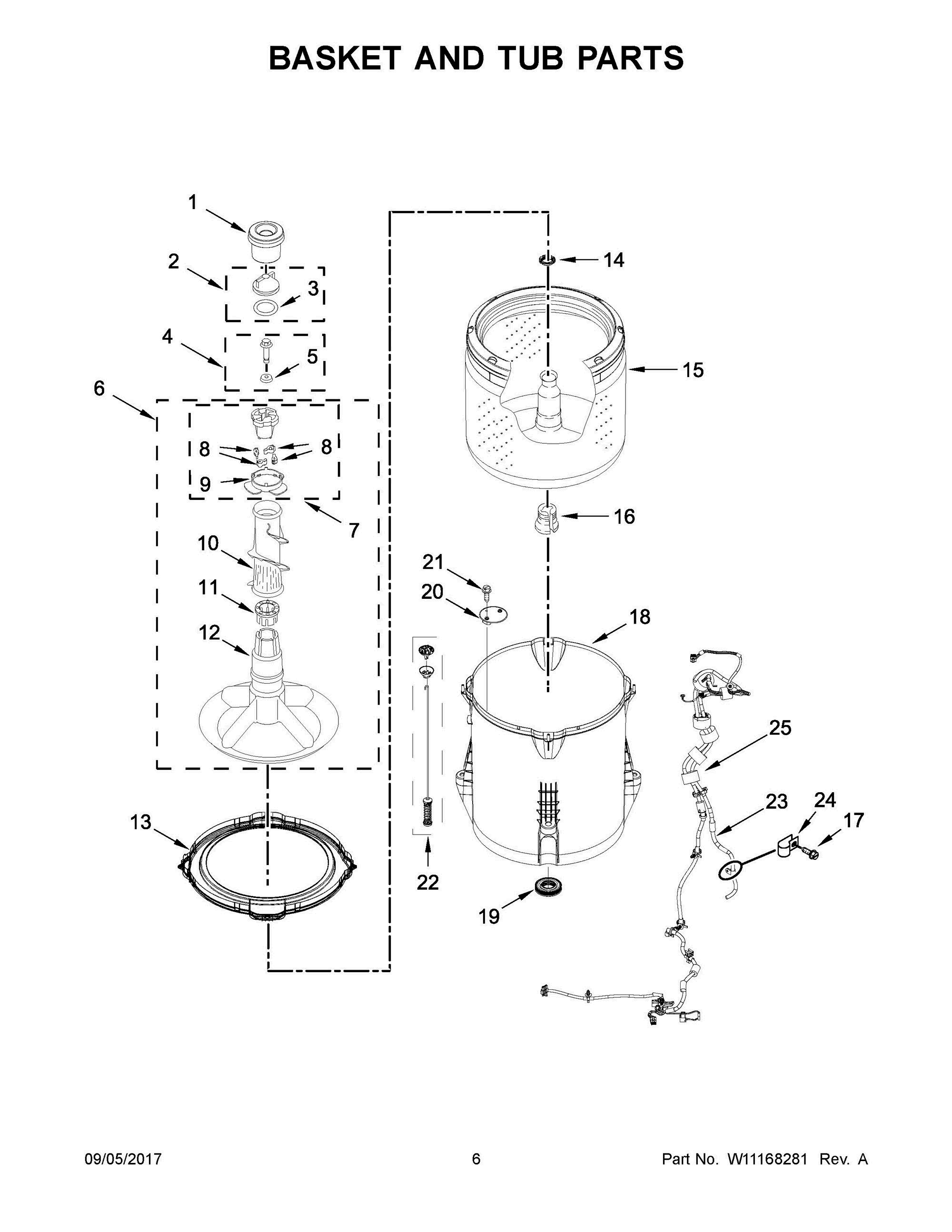 04 - BASKET AND TUB PARTS Diagram and Parts List for WTW4816FW2  Whirlpool Washer