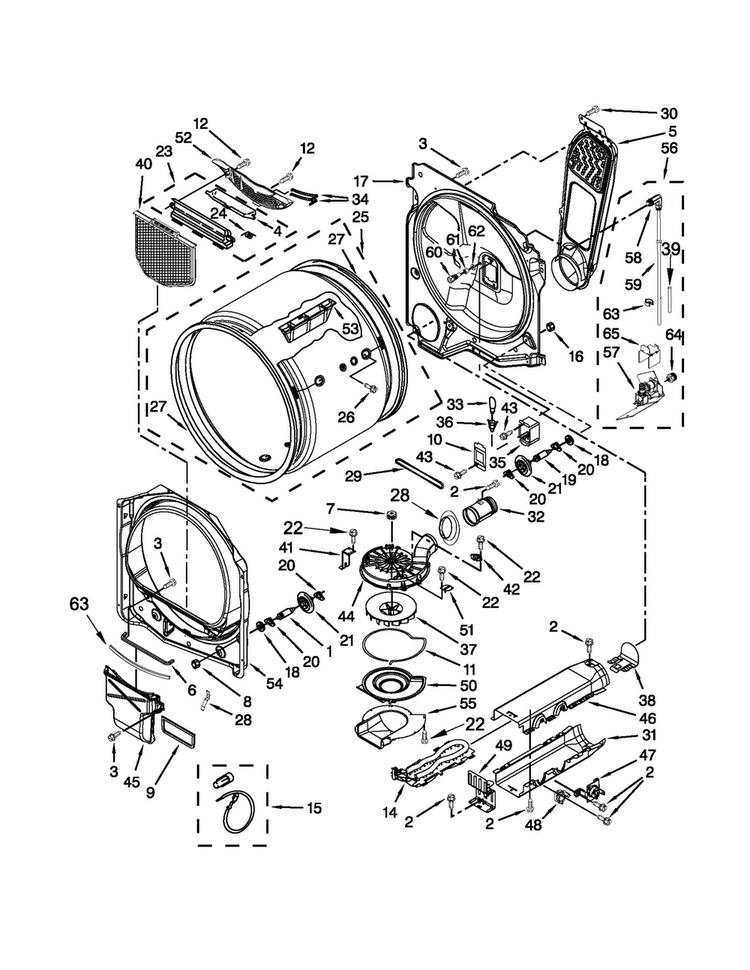Bulkhead Parts Diagram and Parts List for 7MWGD8800AW1  Whirlpool Dryer