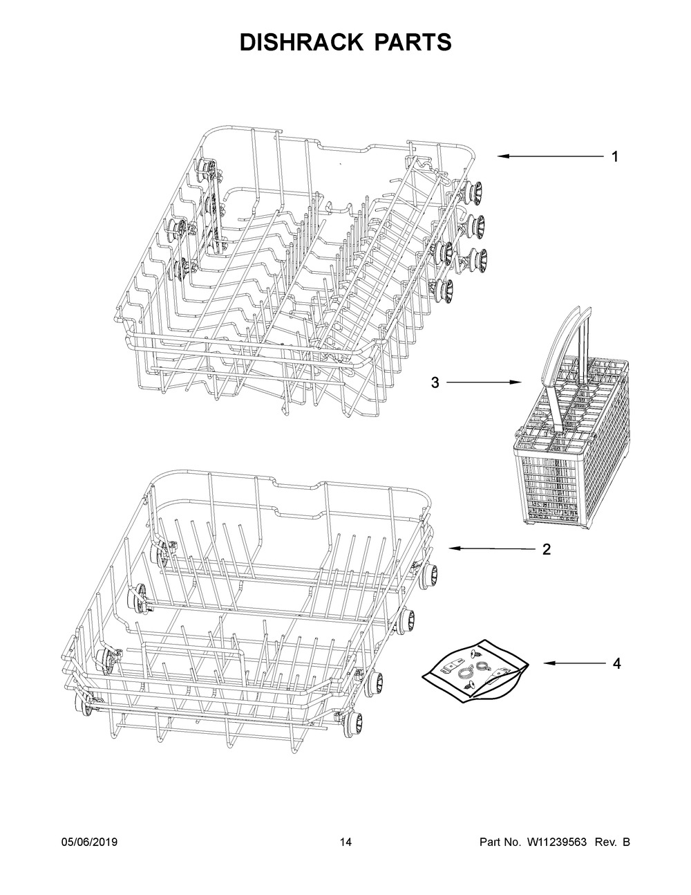 Dishrack Parts Diagram and Parts List for WDF550SAHS0  Whirlpool Dishwasher