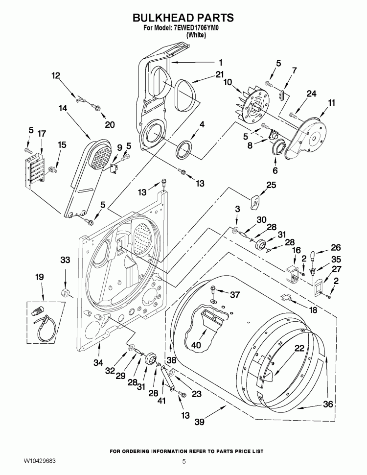 BULKHEAD PARTS Diagram and Parts List for 7EWED1705YM0  Whirlpool Dryer