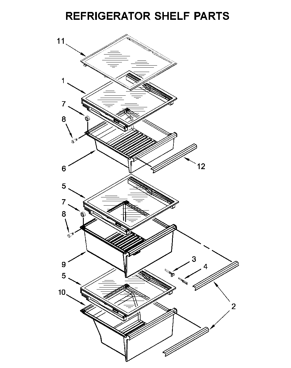 Refrigerator shelf parts Diagram and Parts List for 10651782413  Kenmore Refrigerator