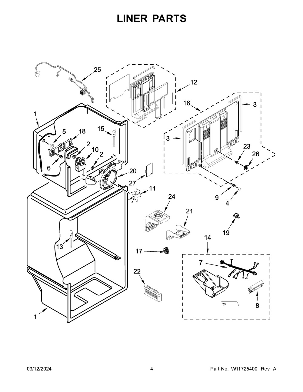 Liner Parts Diagram and Parts List for WRT318FZDB11  Whirlpool Refrigerator