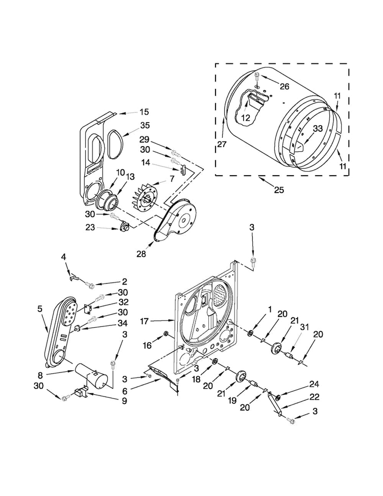 Bulkhead Parts Diagram and Parts List for 1107192311  Kenmore Dryer