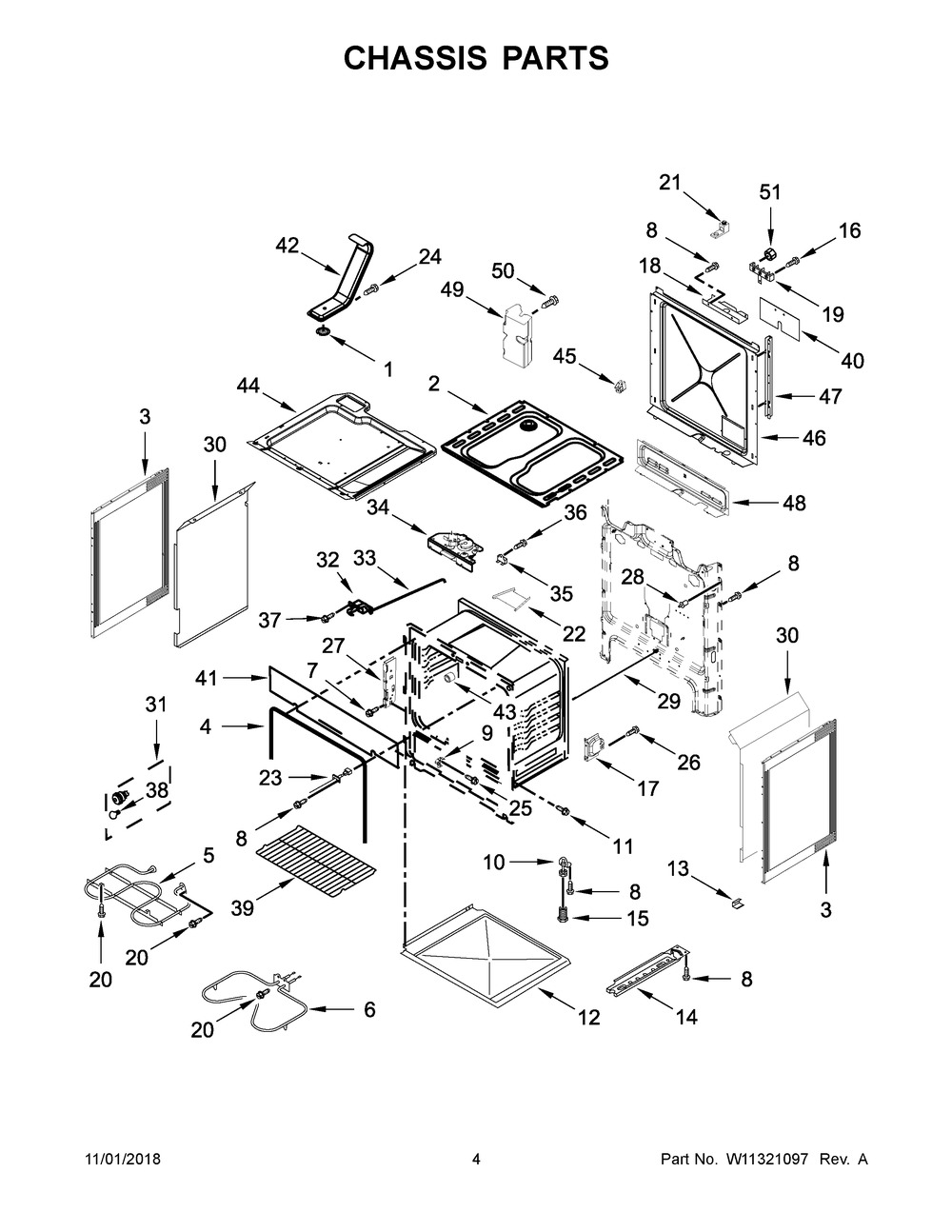 Chassis Parts Diagram and Parts List for WEC310S0FB3  Whirlpool Range
