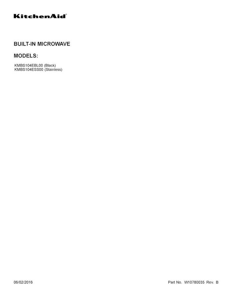 Cover Sheet Diagram and Parts List for KMBS104EBL00  KitchenAid Microwave