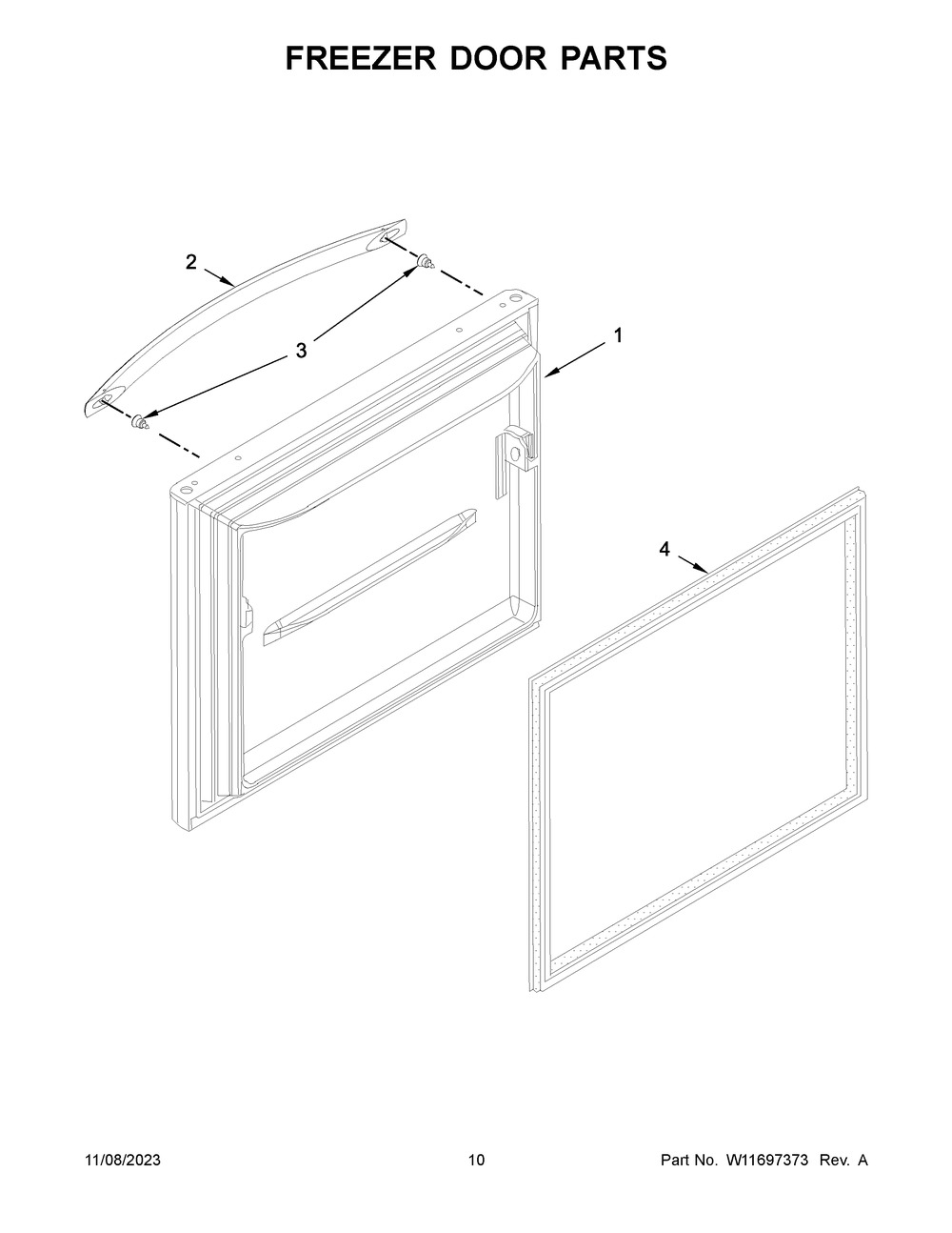 Freezer Door Parts Diagram and Parts List for WRB329RFBM05  Whirlpool Refrigerator