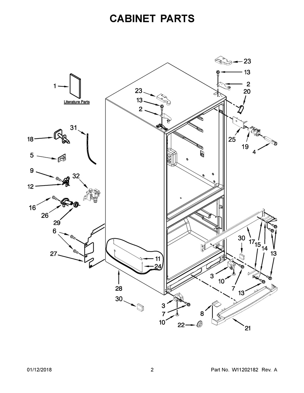 Cabinet Parts Diagram and Parts List for WRFA60SMHN00  Whirlpool Refrigerator