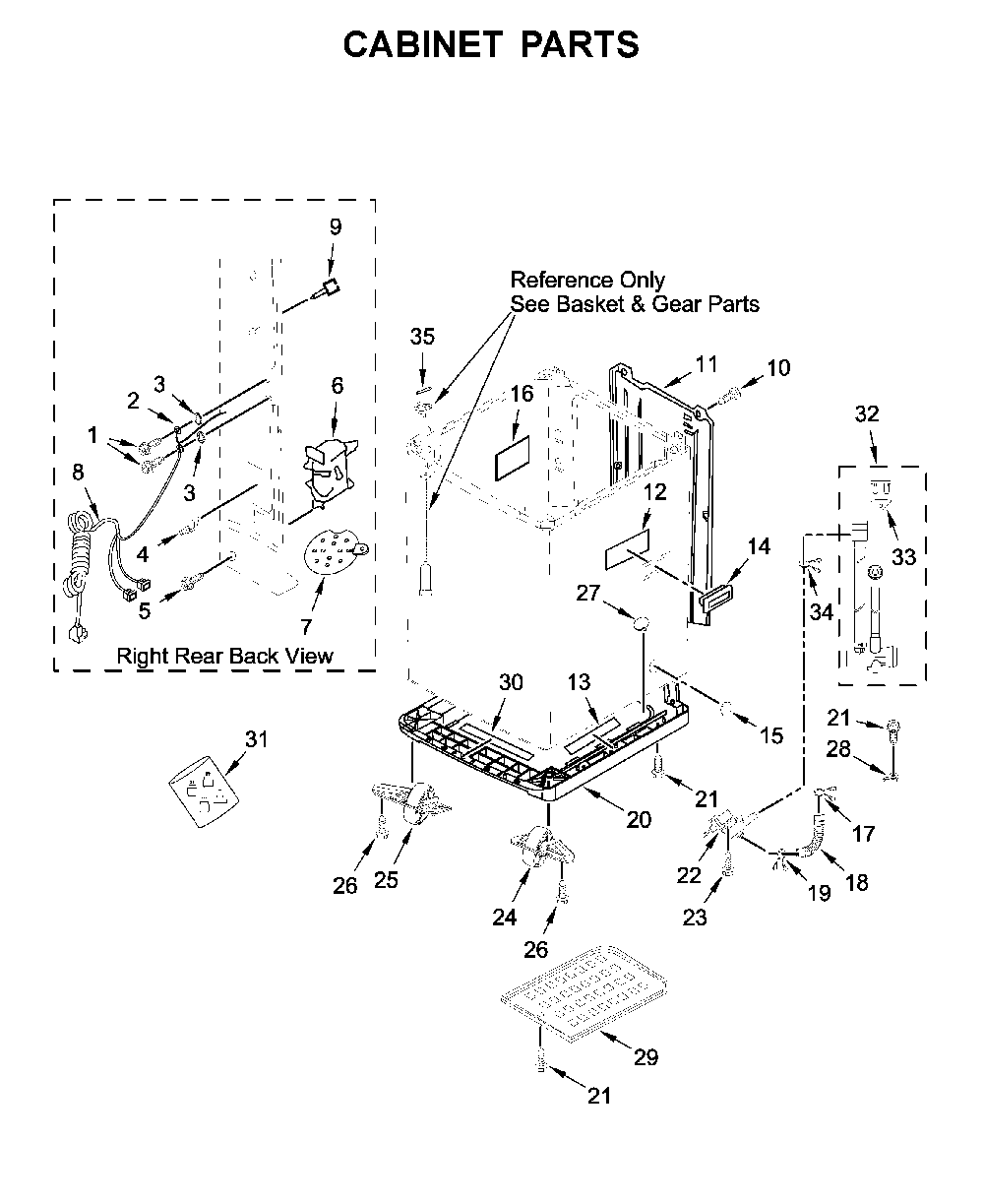 Cabinet parts Diagram and Parts List for 11044432810  Kenmore Washer
