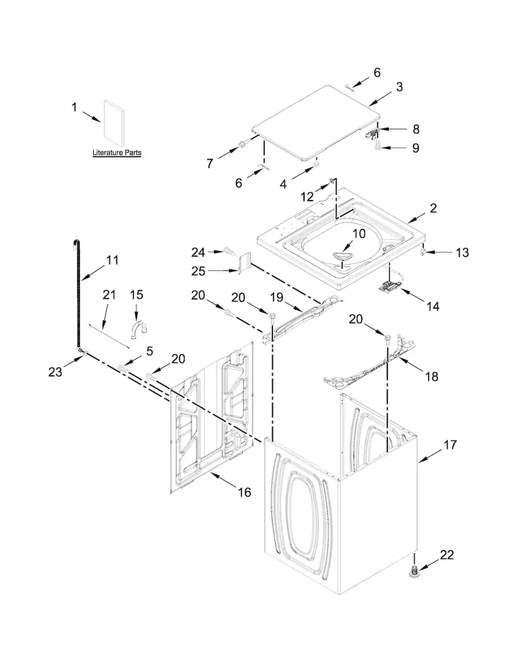 Top And Cabinet Parts Diagram and Parts List for 1105142510  Kenmore Washer