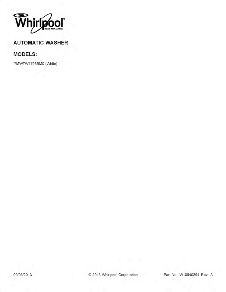 Cover Sheet Diagram and Parts List for 7MWTW1706BM0  Whirlpool Washer