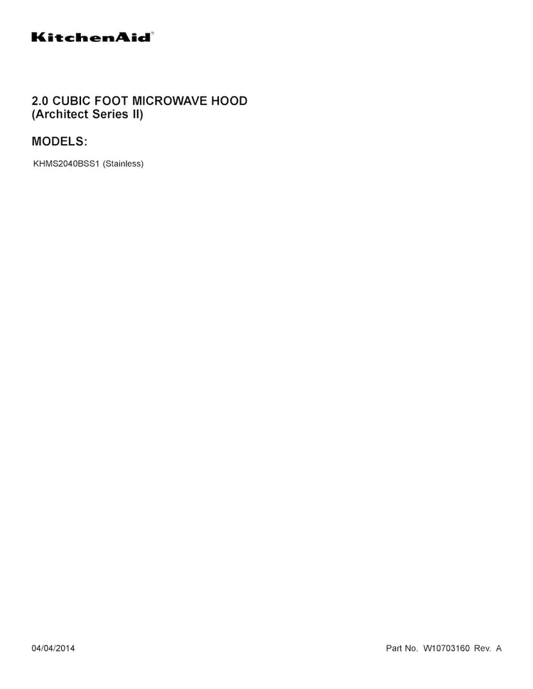 Cover Sheet Diagram and Parts List for KHMS2040BSS1  KitchenAid Microwave