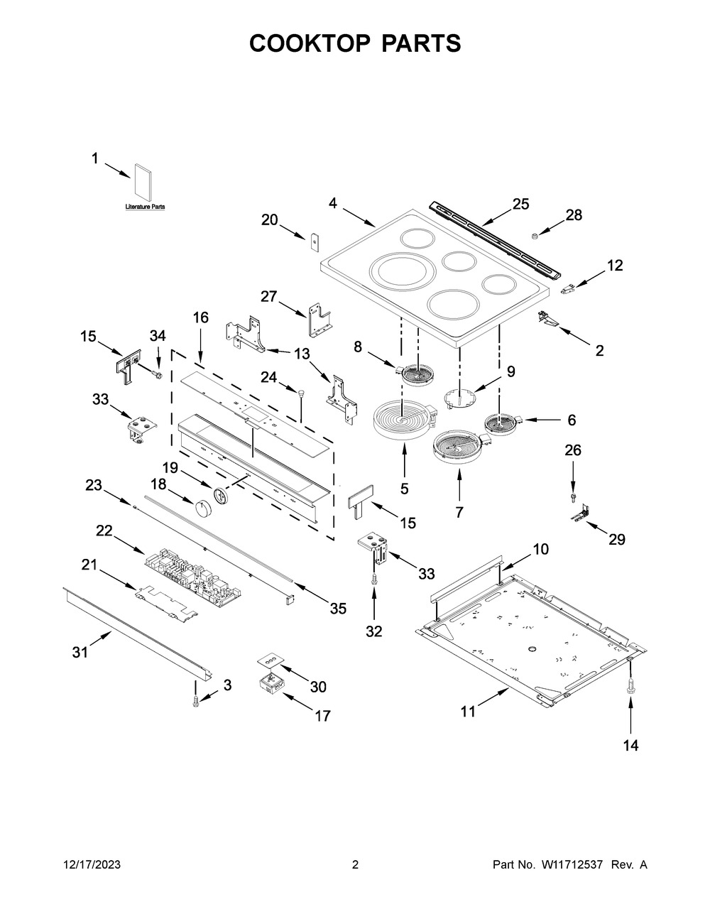 Cooktop Parts Diagram and Parts List for YWEEA25H0HZ5  Whirlpool Range