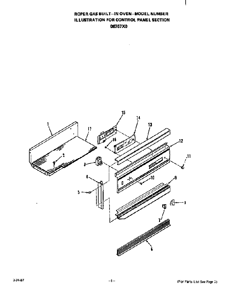 Control Panel Diagram and Parts List for B6757*0  Roper Range