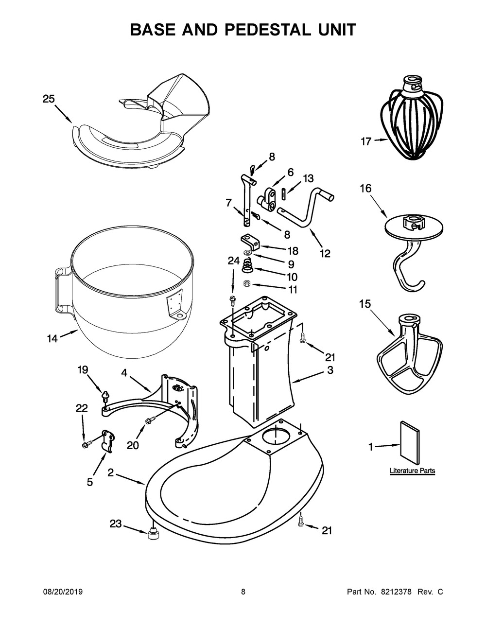 Base And Pedestal Unit Diagram and Parts List for 5KPM5BOB4  Whirlpool Mixer