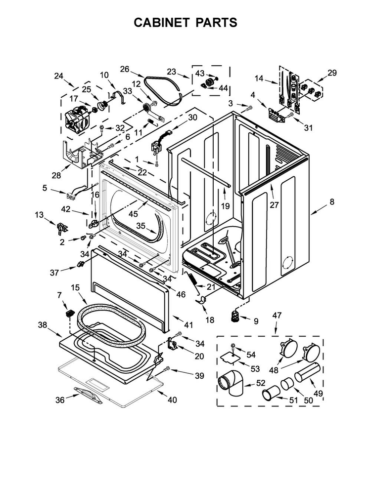 Cabinet Parts Diagram and Parts List for 4GWED5500YW3  Whirlpool Dryer
