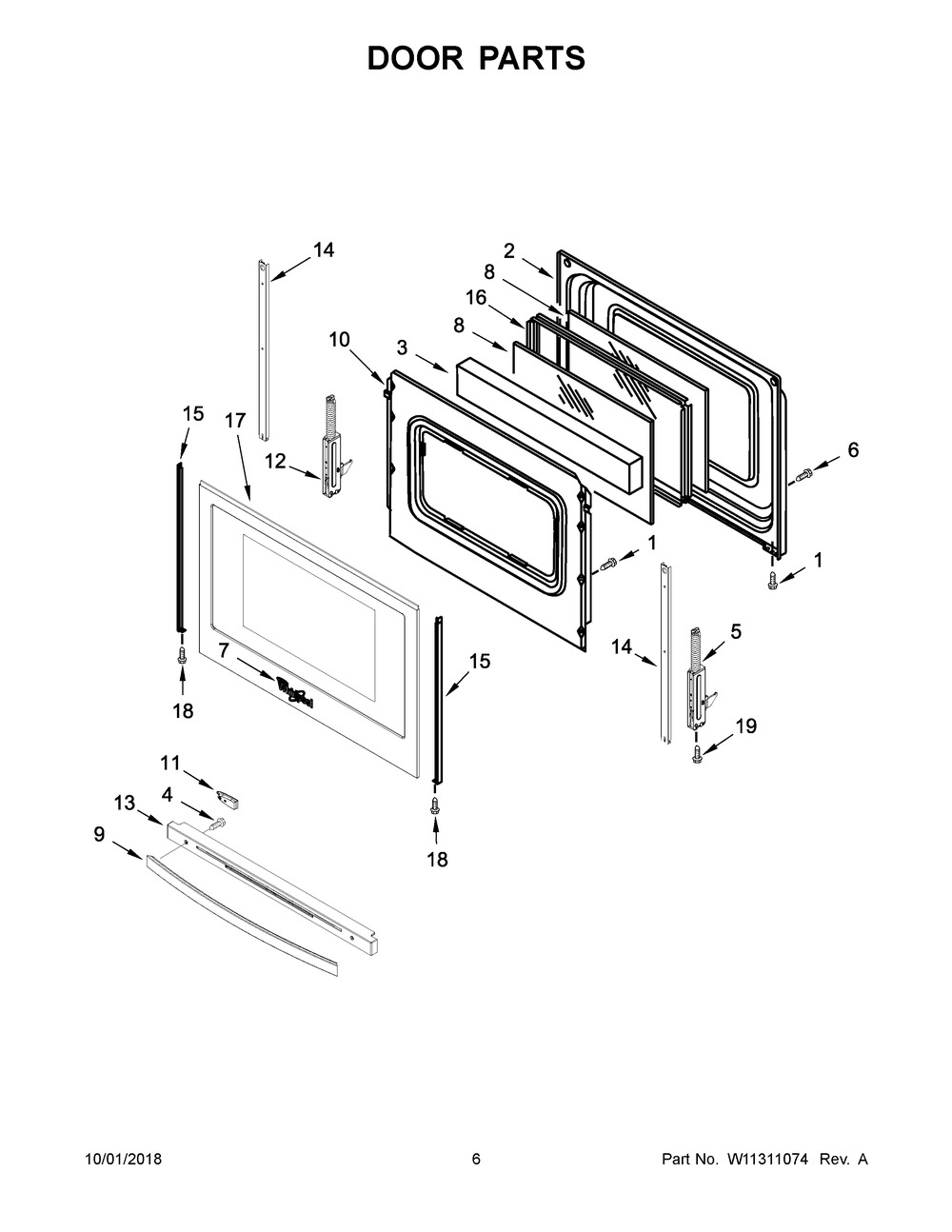Door Parts Diagram and Parts List for WEE510S0FV2  Whirlpool Range