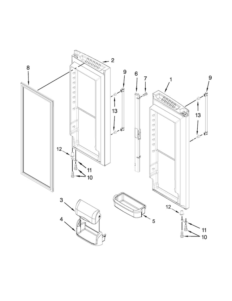 Refrigerator Door Parts Diagram and Parts List for 5GFB2558EA00  Whirlpool Refrigerator