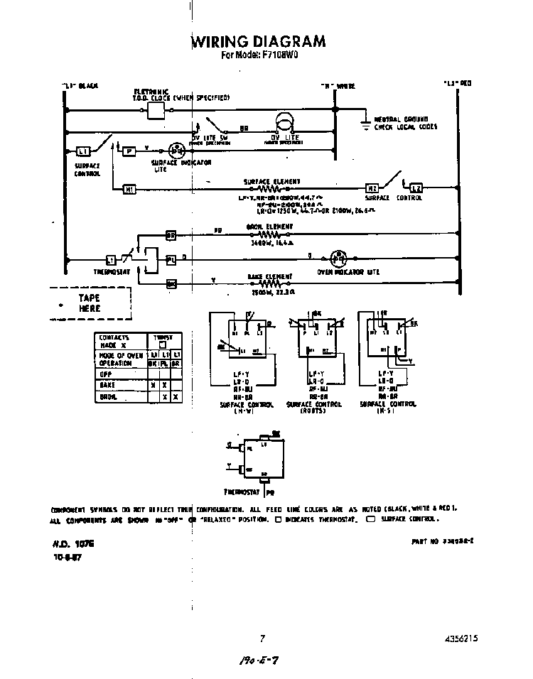 Wiring Diagram Diagram and Parts List for F7108*0  Roper Range
