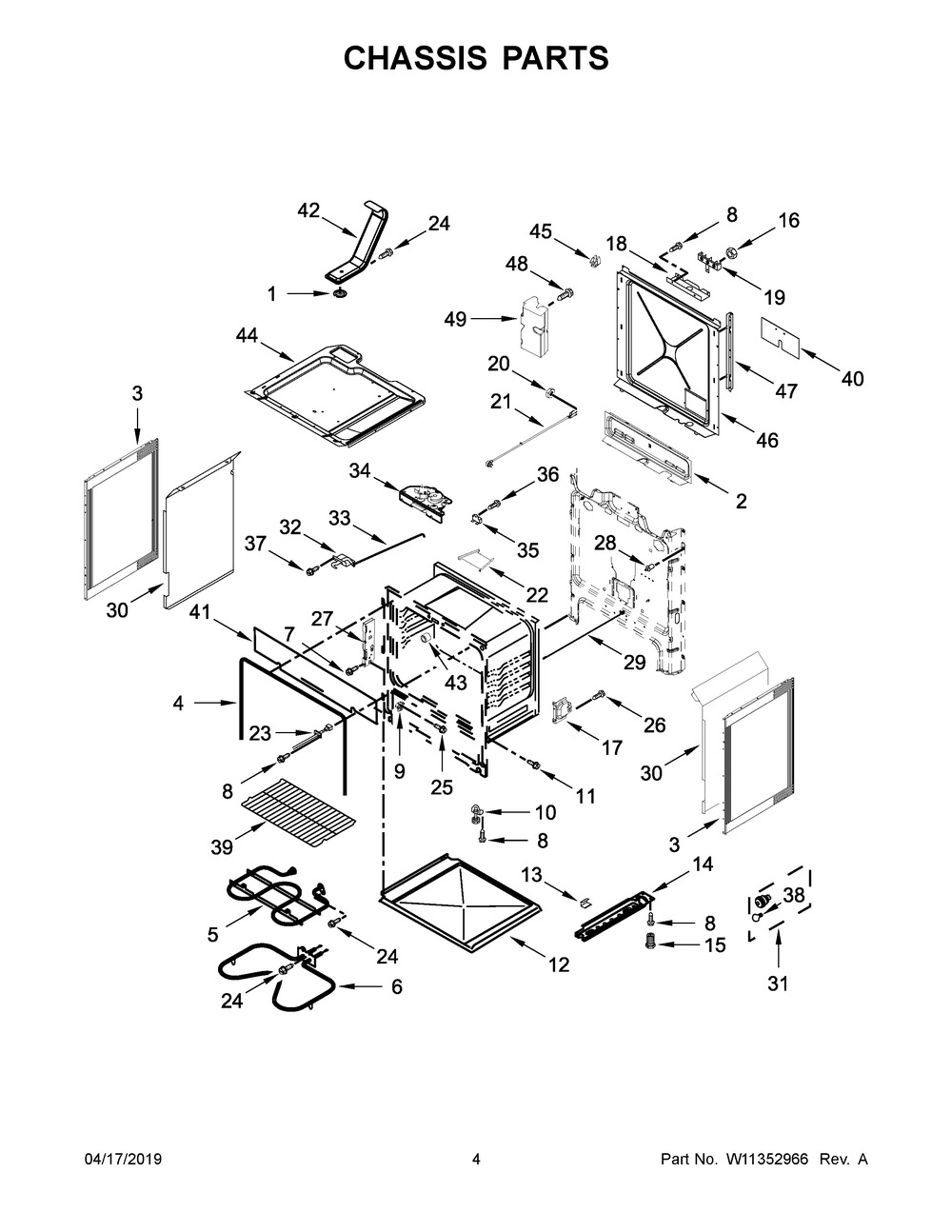 Chassis Parts Diagram and Parts List for YWEE510S0FV2  Whirlpool Range