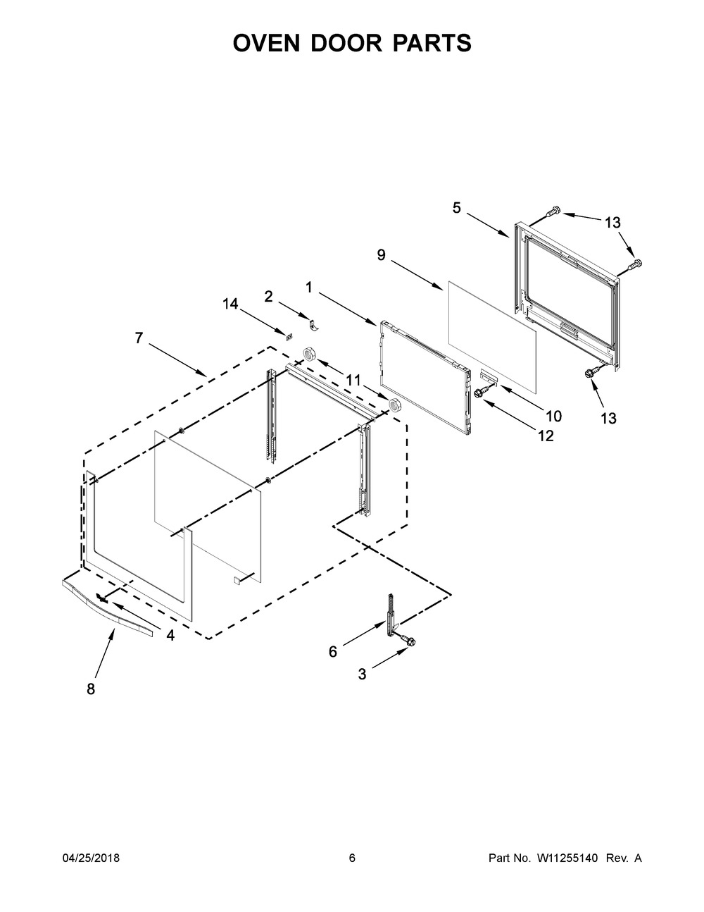 Oven Door Parts Diagram and Parts List for WOS51EC0AS05  Whirlpool Wall Oven