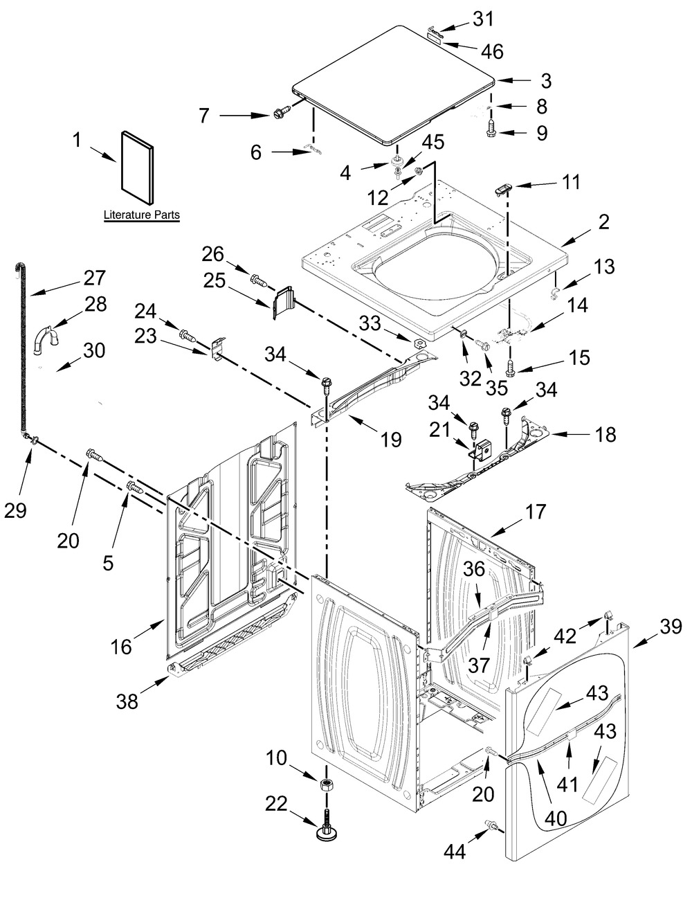 Top And Cabinet Parts Diagram and Parts List for MAT24PDAWW0  Whirlpool Washer