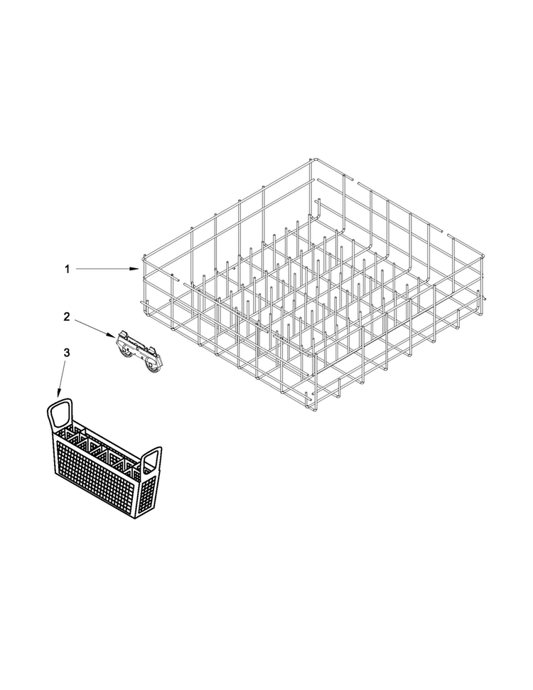 Lower Rack Parts Diagram and Parts List for WDF111PABB3  Whirlpool Dishwasher