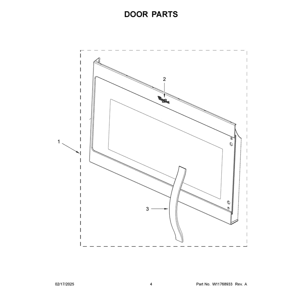 Door Parts Diagram and Parts List for WMMS3330RV01  Whirlpool Microwave