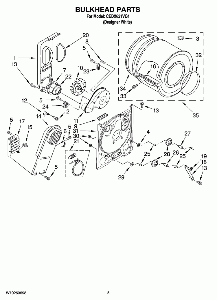 BULKHEAD PARTS, OPTIONAL PARTS (NOT INCLUDED) Diagram and Parts List for CEDX631VQ1  Crosley Dryer