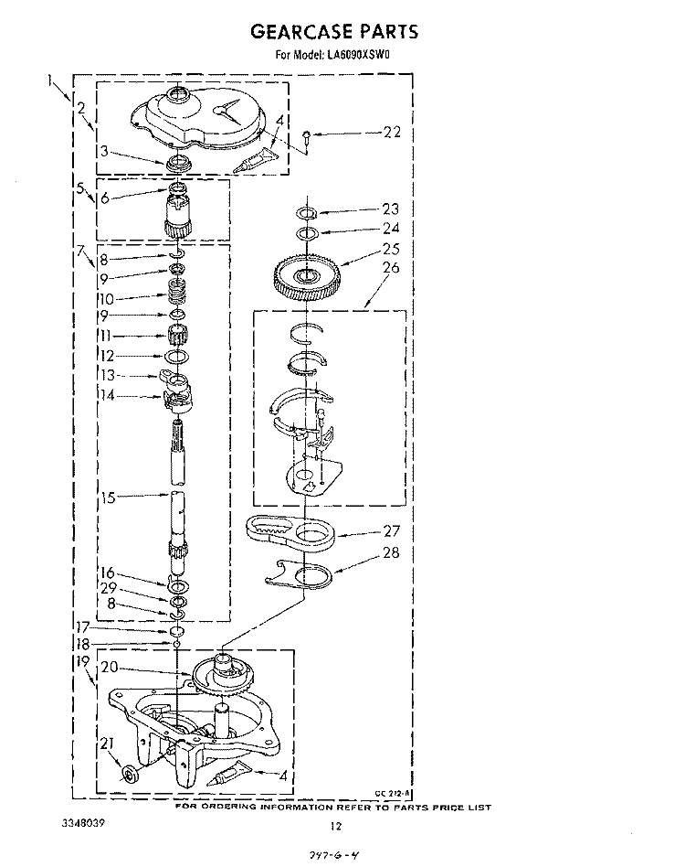 GEARCASE Diagram and Parts List for LA6090XSW0  Whirlpool Washer