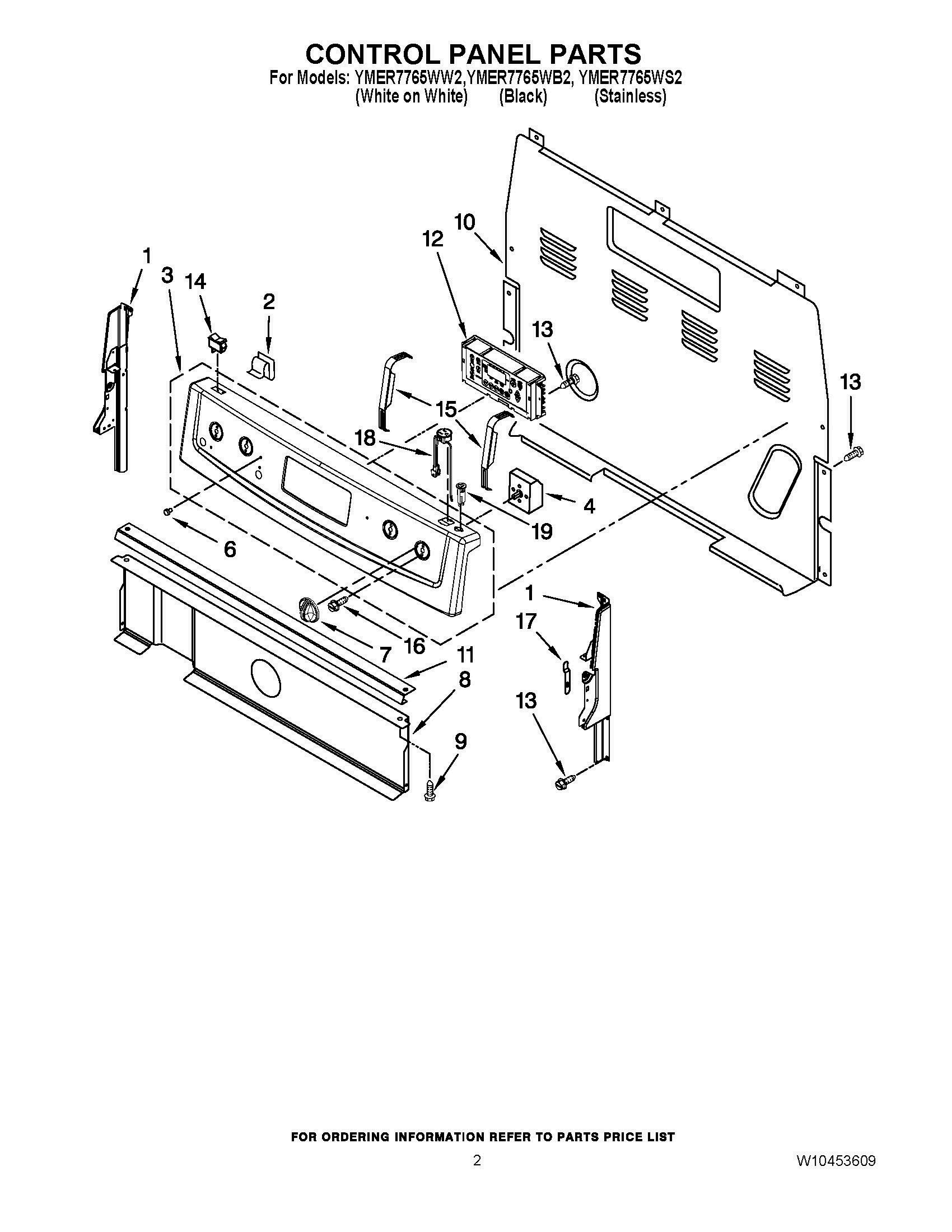 02 - CONTROL PANEL PARTS Diagram and Parts List for YMER7765WS2  Whirlpool Range