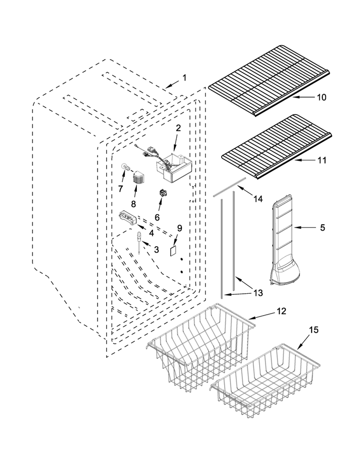 Liner Parts Diagram and Parts List for WZF79R18DM00  Whirlpool Freezer
