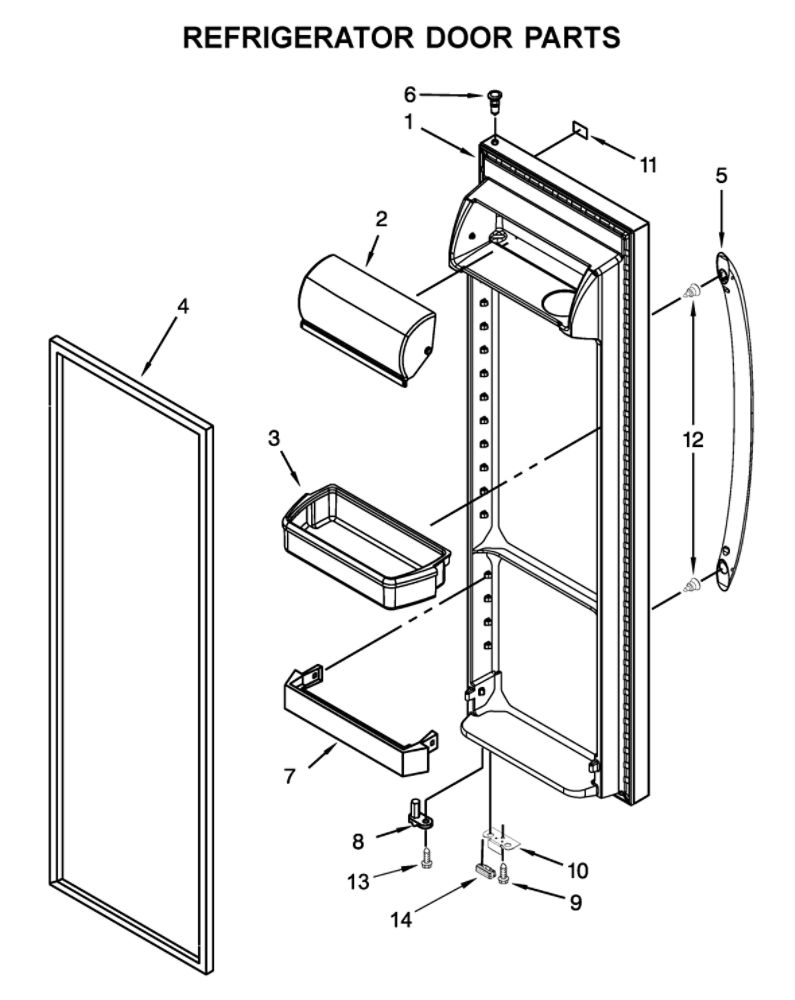 Refrigerator Door Parts Diagram and Parts List for WRS312SNHM02  Whirlpool Refrigerator