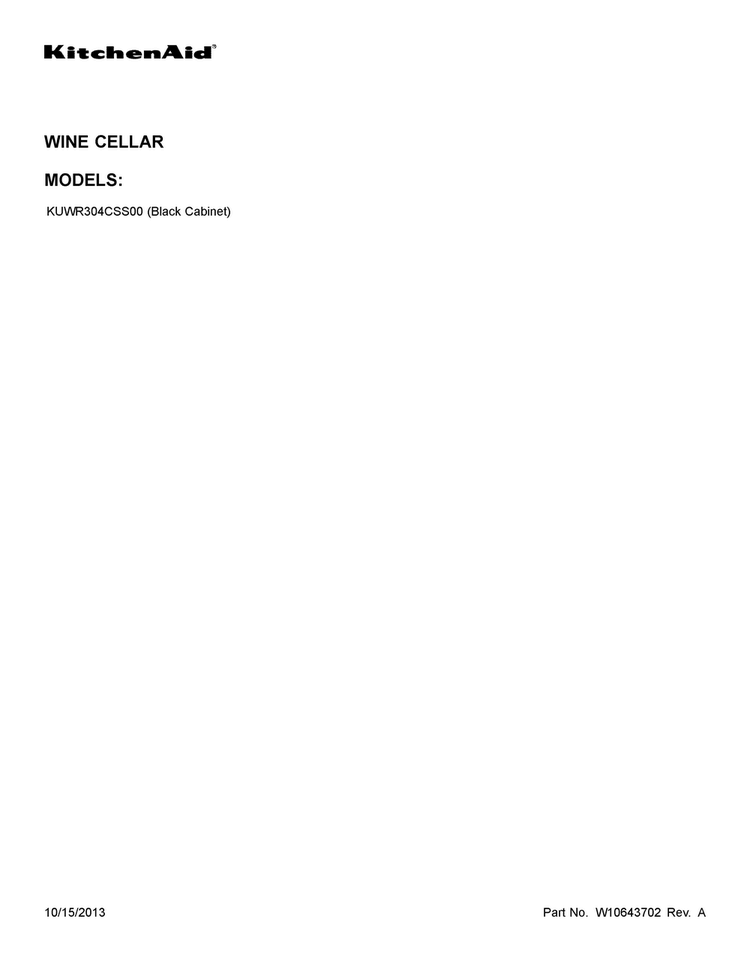 Cover Sheet Diagram and Parts List for KUWR304CSS00  KitchenAid Cooler
