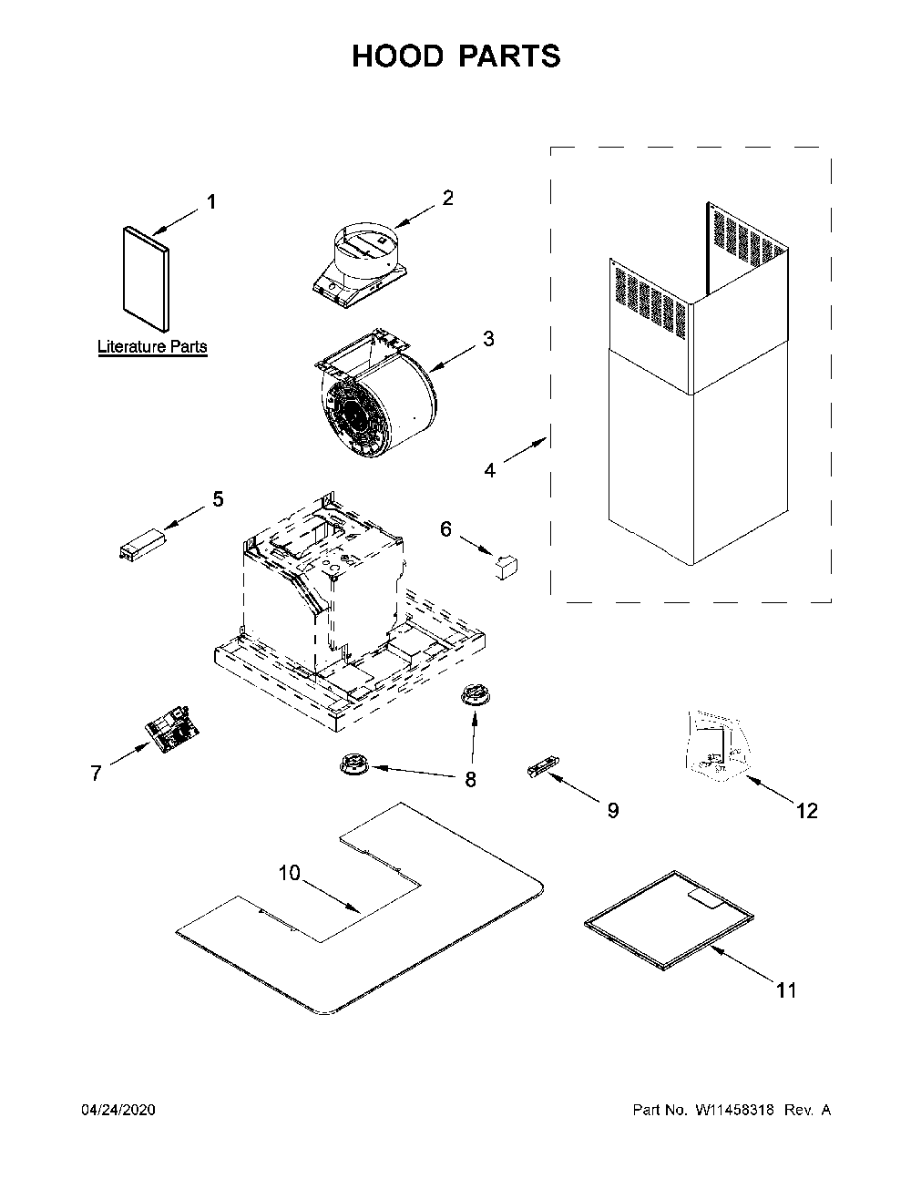 Hood parts Diagram and Parts List for WVW91330KS00  Whirlpool Range Hood