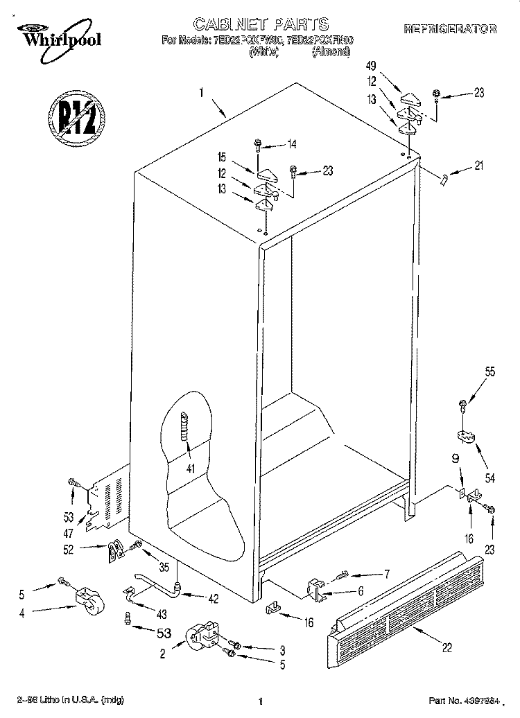 CABINET Diagram and Parts List for 7ED22PQXFW00  Whirlpool Refrigerator