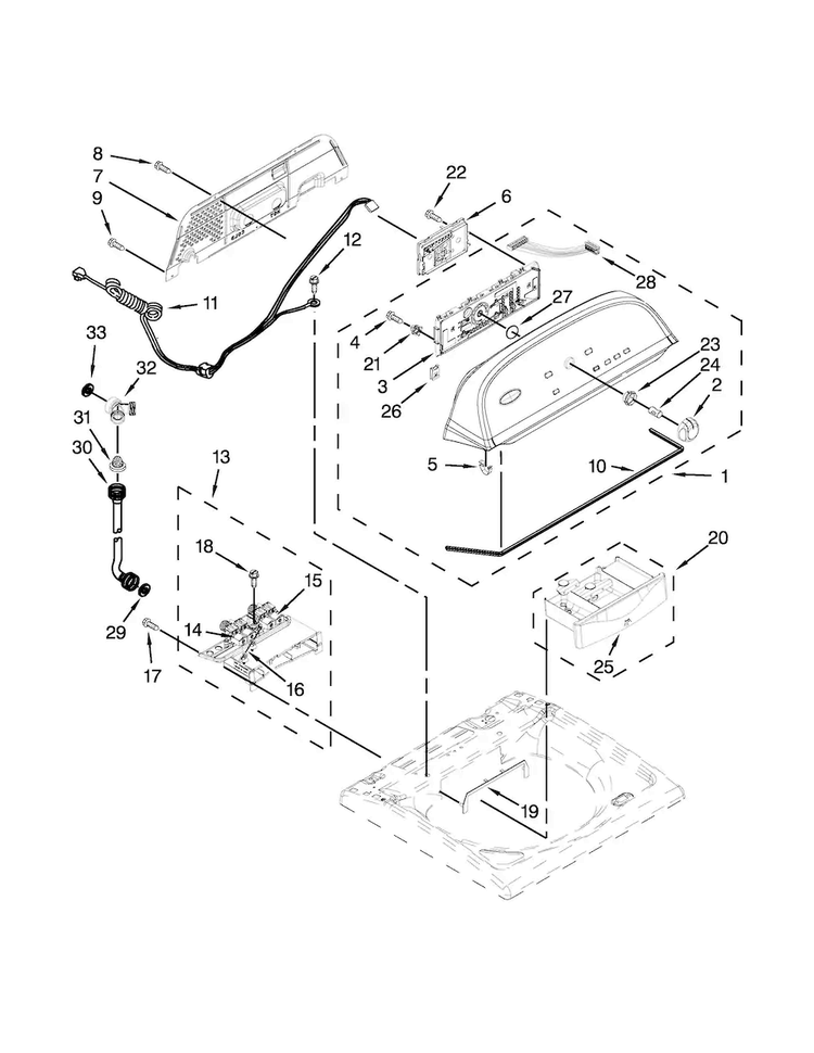 Console And Dispenser Parts Diagram and Parts List for 4GWTW5550YW2  Whirlpool Washer