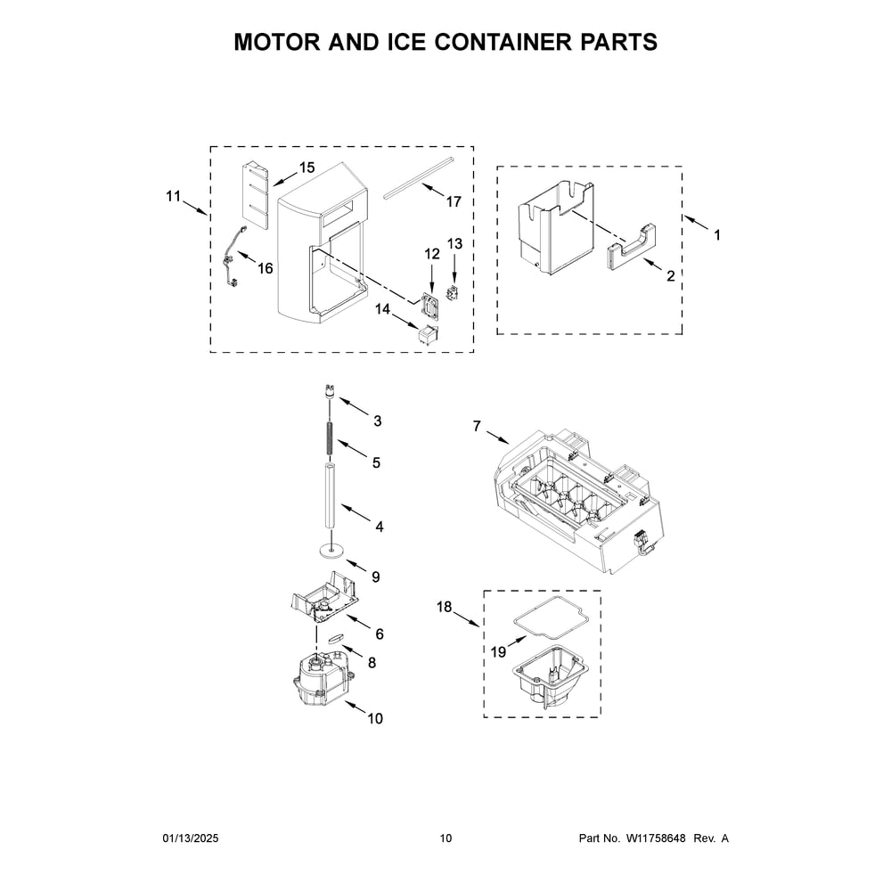 Motor And Ice Container Parts Diagram and Parts List for WRSC5536RZ00  Whirlpool Refrigerator