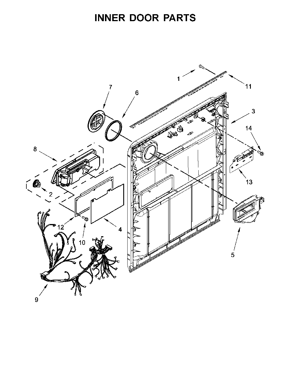 Inner door parts Diagram and Parts List for 66513479N413  Kenmore Dishwasher