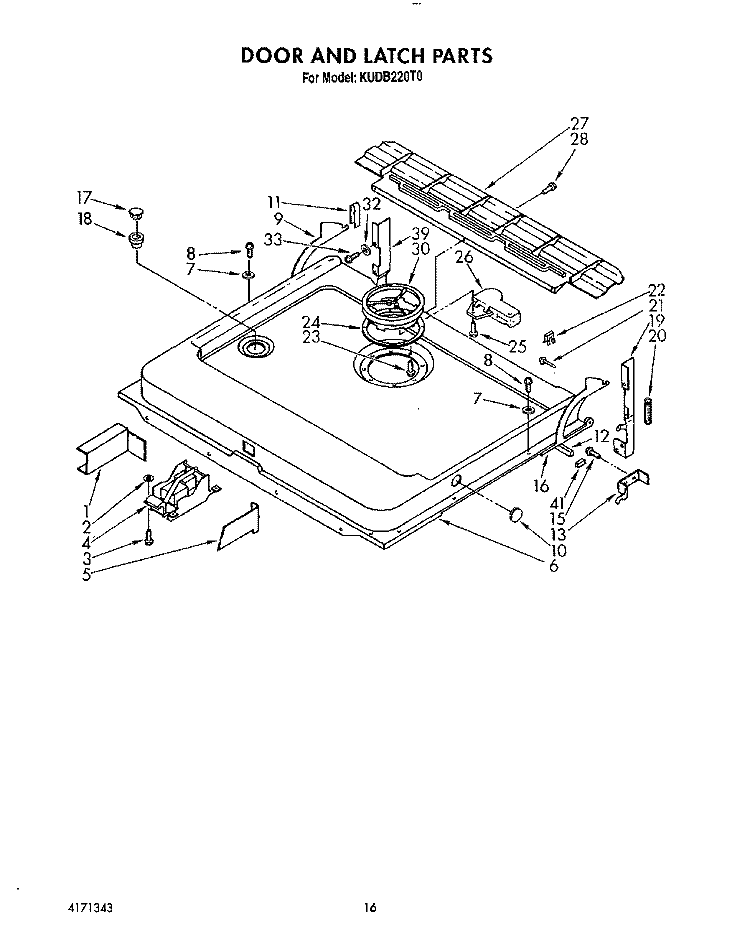 DOOR AND LATCH Diagram and Parts List for KUDB220T0  KitchenAid Dishwasher