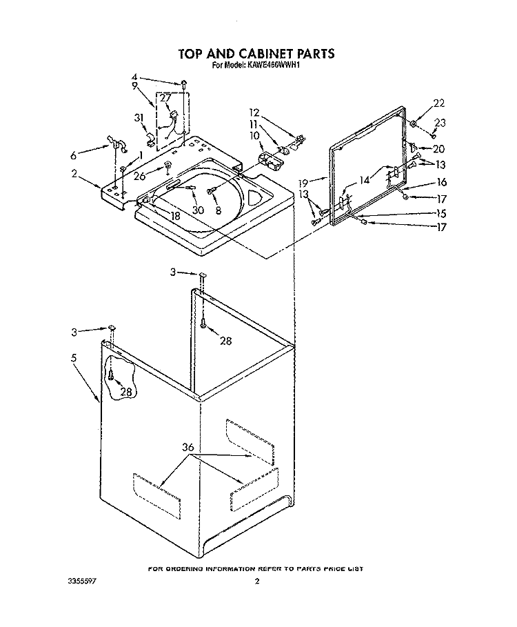 TOP AND CABINET, LIT/OPTIONAL Diagram and Parts List for KAWE460WAL1  KitchenAid Washer
