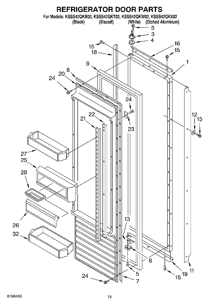 REFRIGERATOR DOOR PARTS Diagram and Parts List for KSSS42QKT02  KitchenAid Refrigerator