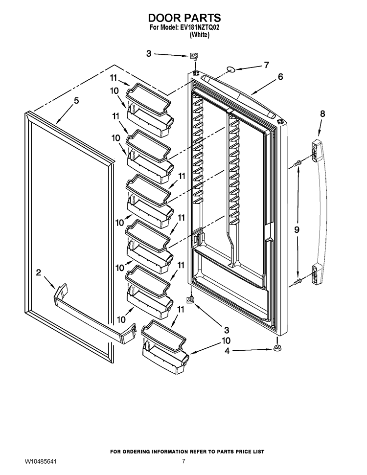 DOOR PARTS Diagram and Parts List for EV181NZTQ02  Whirlpool Freezer