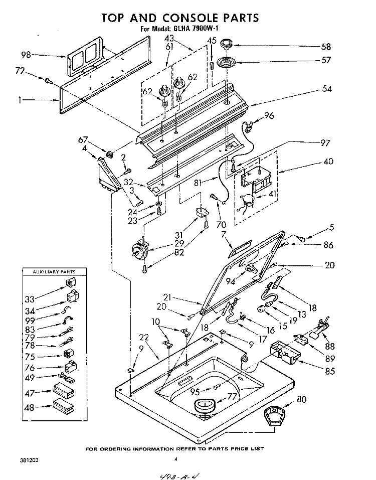 TOP AND CONSOLE Diagram and Parts List for GLHA7900W1  Whirlpool Washer